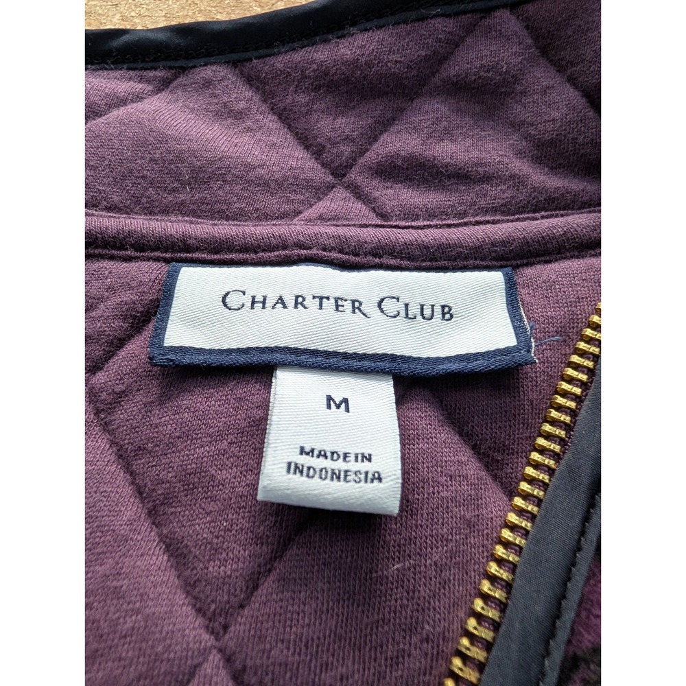 Charter Club Womens Purple Quilted Flocked Floral Damask Full Zip Vest Medium - Picture 3 of 5